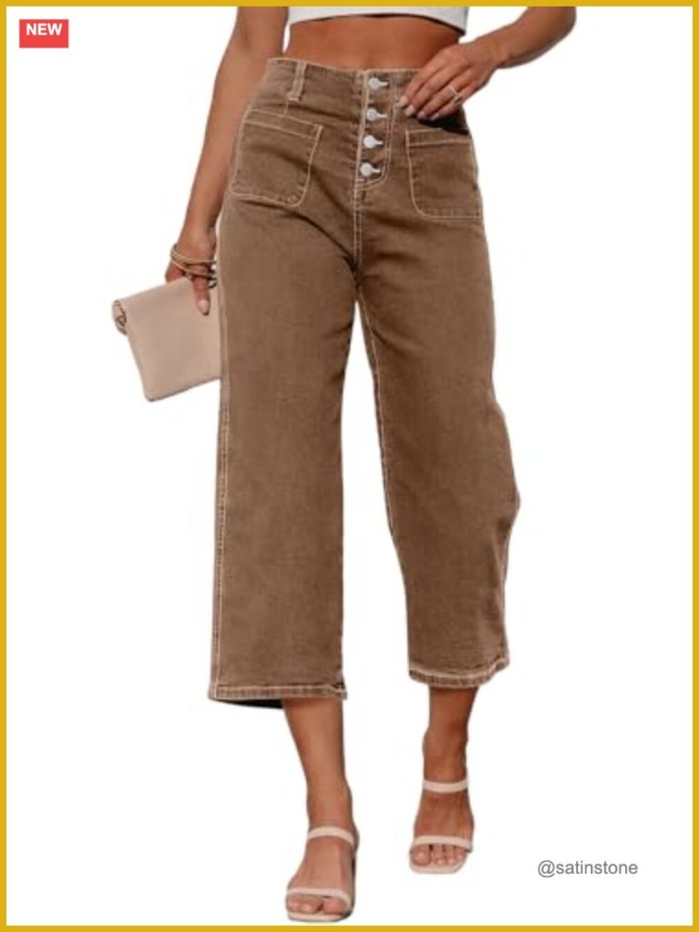 Wide Leg High Rise Capri Jeans Cropped Straight Leg Casual